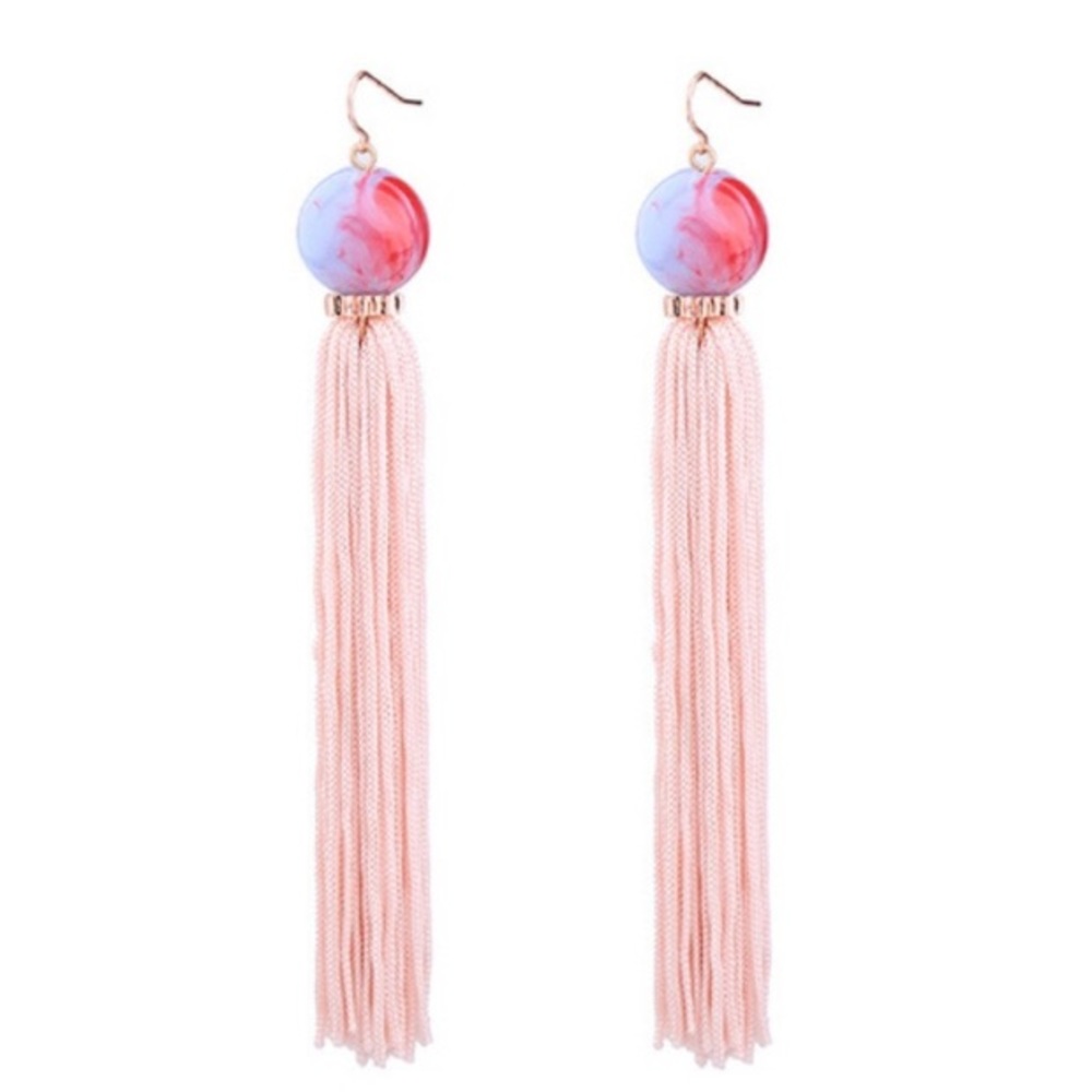 Beautiful Long Pink Tassel Earrings - Picture 2 of 2